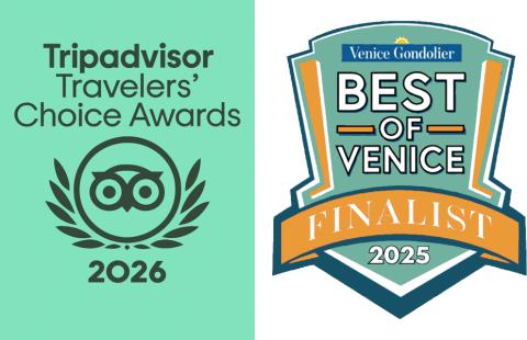 Tripadvisor 2026 and Best of Venice 2025 finalist awards in one image.