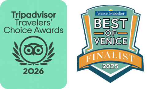 Tripadvisor 2026 Award and Best of Venice 2025 Finalist badges.